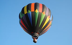 black, orange, and green hot air balloon photography